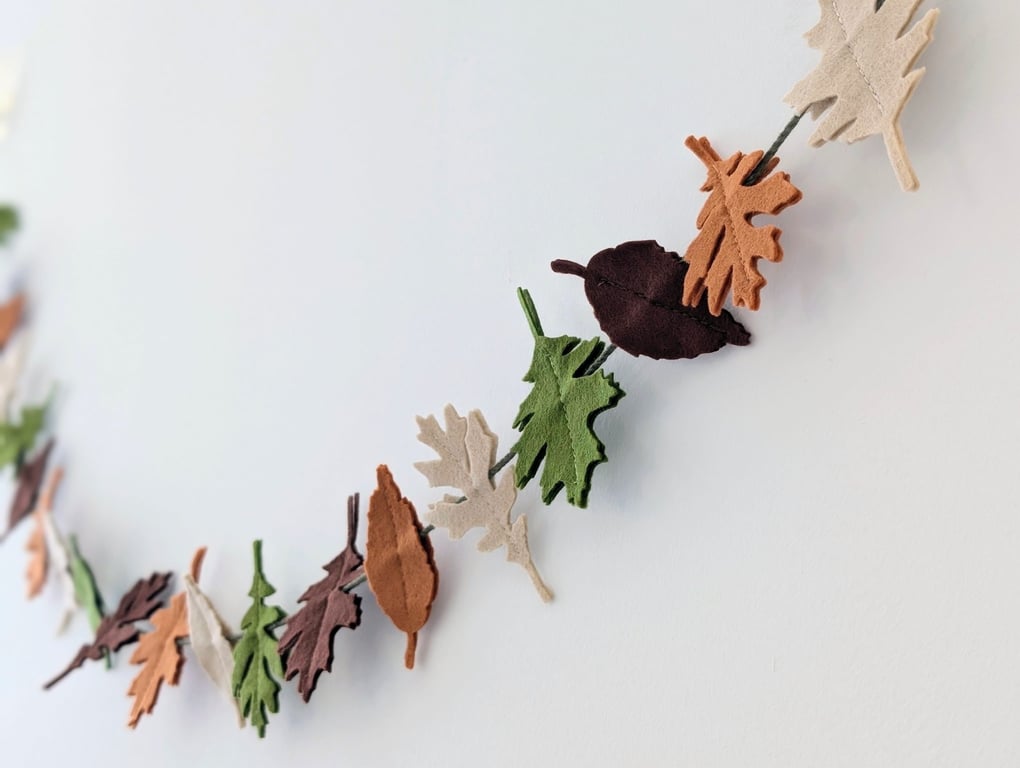 Felt Autumn Leaves Garland - Woodland Leaf Bunting in Neutral Colours