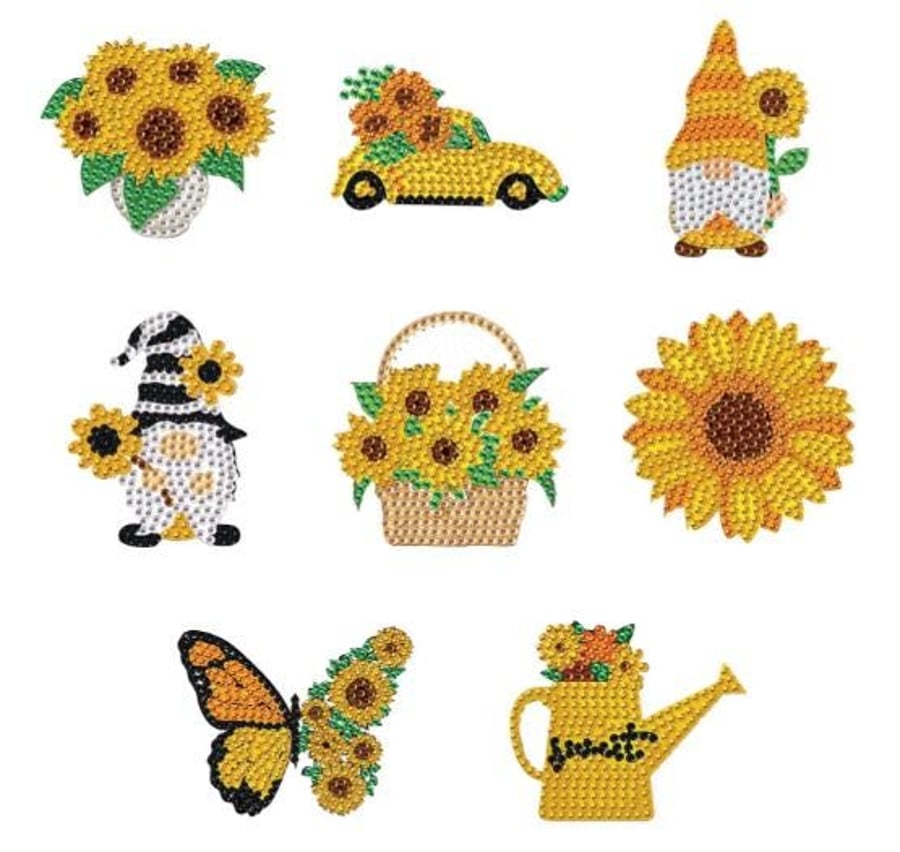 Sunflower Gnomes Magnets, 5D Diamond Painting Kit Sunflower Magnets