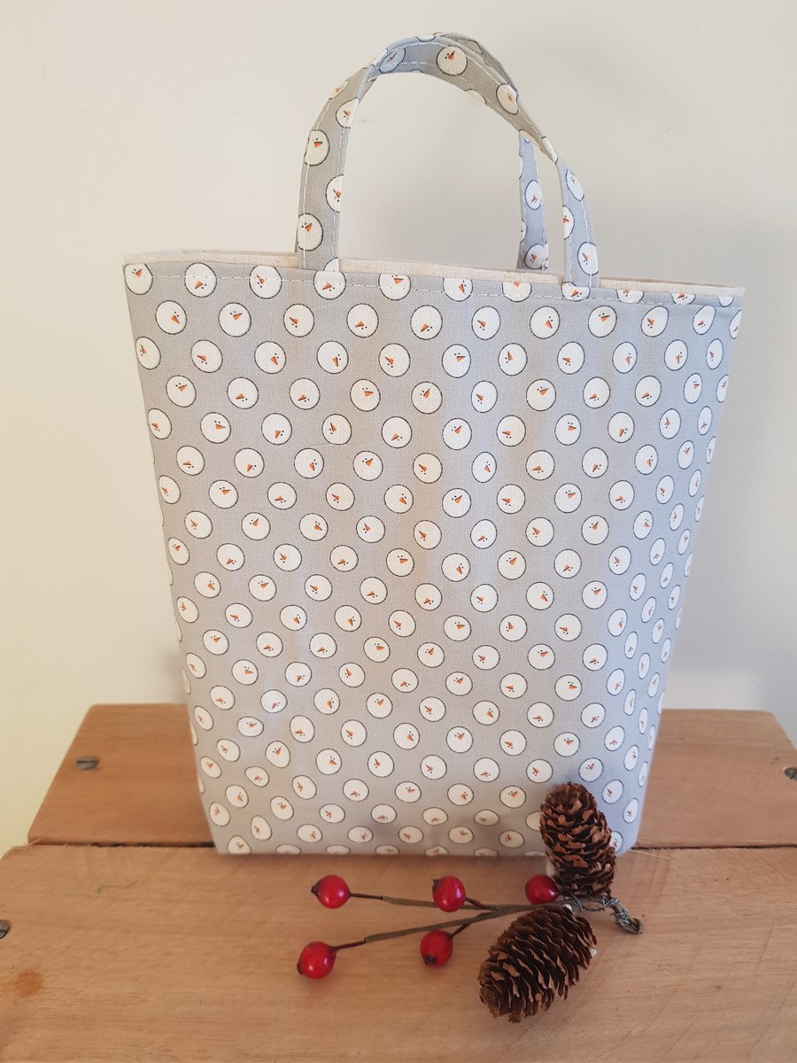  Christmas reusable gift bag: snowmen on grey