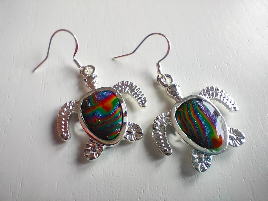 Dark Psychedelic Turtle Rainbow Earring Drops