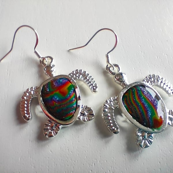 Dark Psychedelic Turtle Rainbow Earring Drops