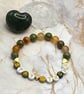 'Stay Strong' stretchy bracelet with carnelian, unakite and gold plated hearts