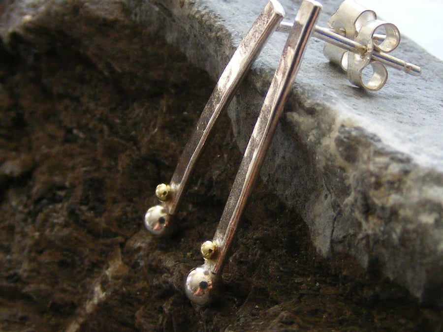 Sterling Silver Curved Bar Stud Earrings with 18ct Yellow Gold Accents