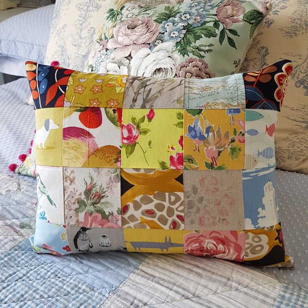 Scrappy patchwork cushion, patchwork item, one of a kind item