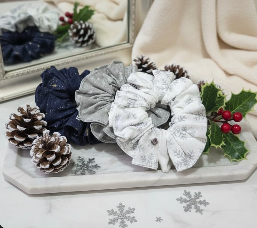 Winter Elegance Scrunchie Set – Three Handmade Luxury Scrunchies