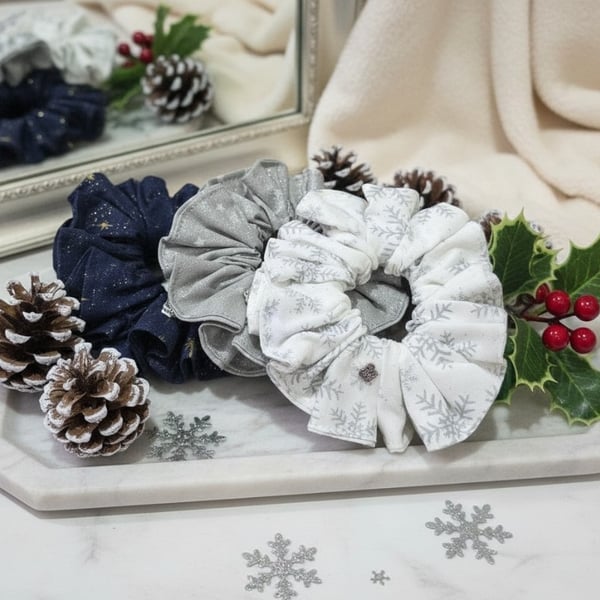 Winter Elegance Scrunchie Set – Three Handmade Luxury Scrunchies