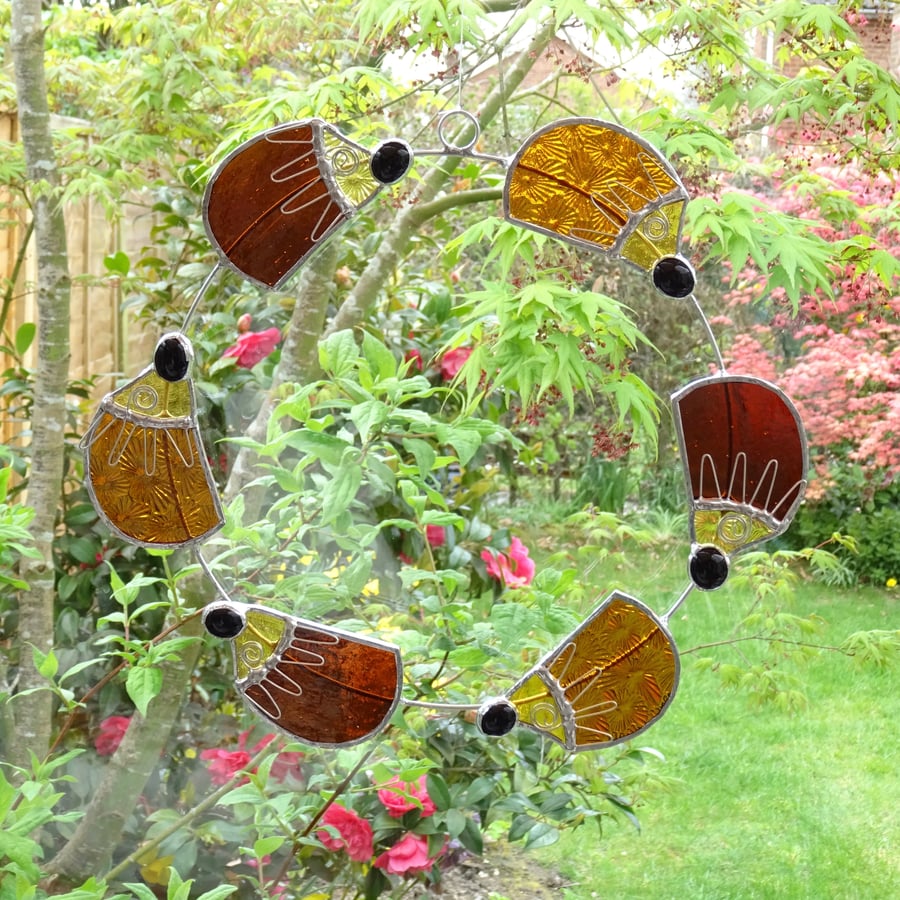 Stained Glass Hedgehog Circle Suncatcher - Handmade Hanging Decoration