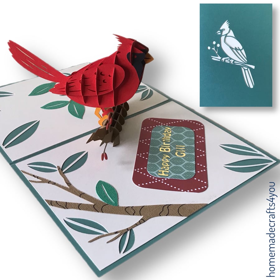 Pop up Cardinal Bird Card