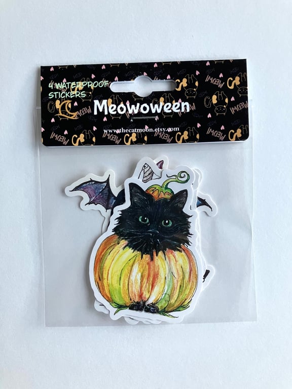 Halloween Cat Die Cut Waterproof Stickers - Pack of 4 Meowoween Designs