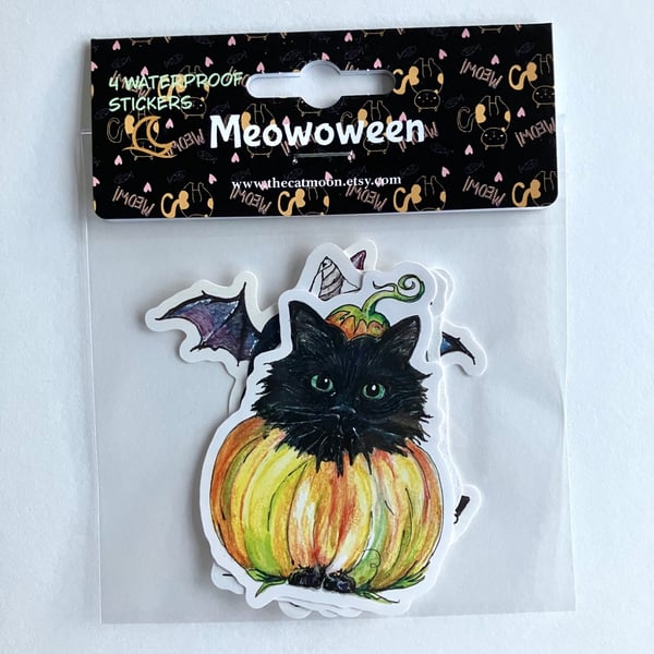 Halloween Cat Die Cut Waterproof Stickers - Pack of 4 Meowoween Designs
