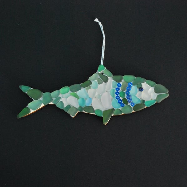 Beach glass mosaic fish