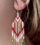 Handmade beaded boho fringe earrings in cerise, pink, pale pink and gold - Image 8