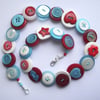 Red, white and aqua button necklace