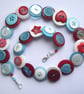 Red, white and aqua button necklace - Image 1