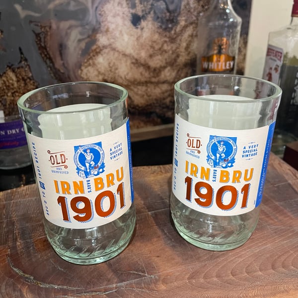 Irn Bru 1901 handmade glasses 