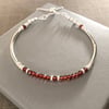 Red Garnet Gemstone Sterling Silver Noodle Bracelet Slider Clasp Bracelet
