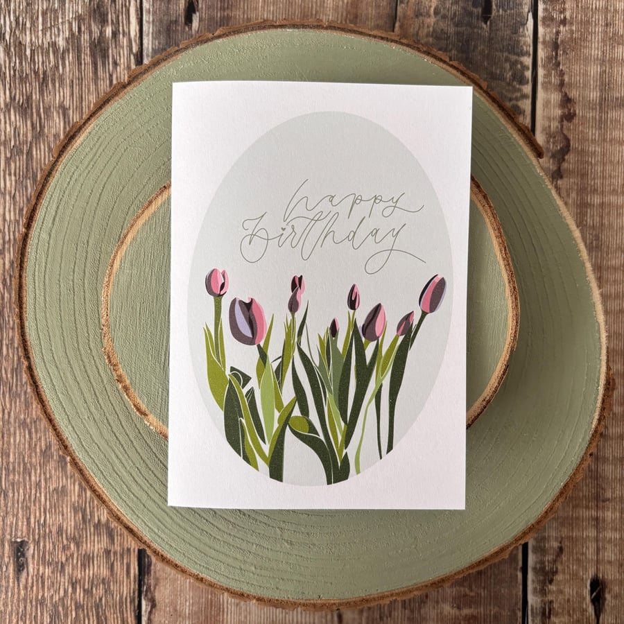 Tulip Happy Birthday Card: Hand-Drawn Floral Illustration