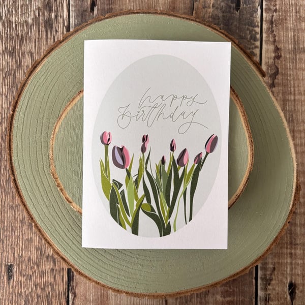 Tulip Happy Birthday Card: Hand-Drawn Floral Illustration