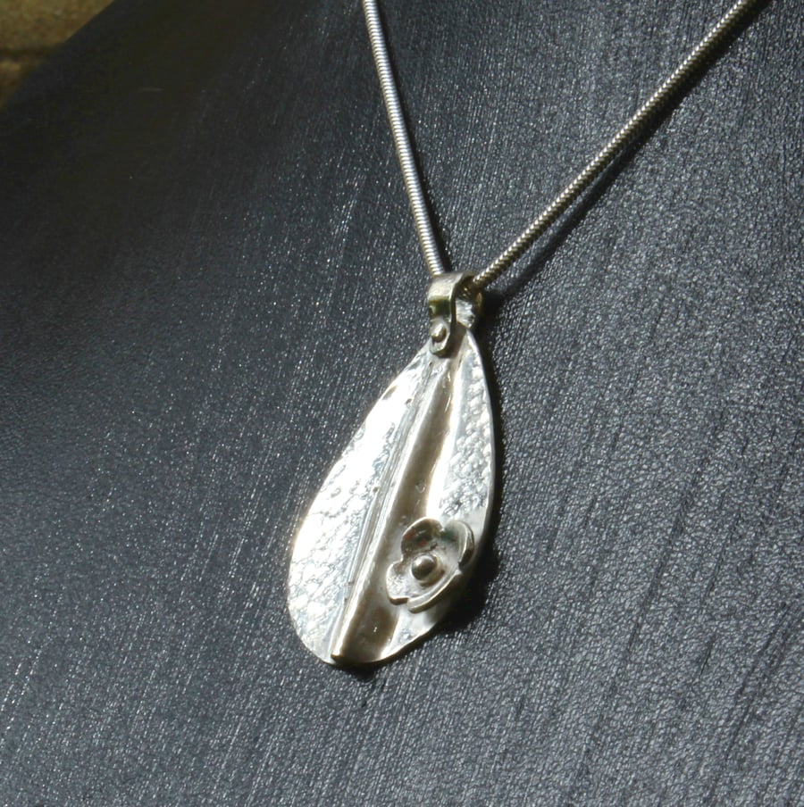 Sale - Designer Pendant Necklace - Textured Silver Discoid Shape