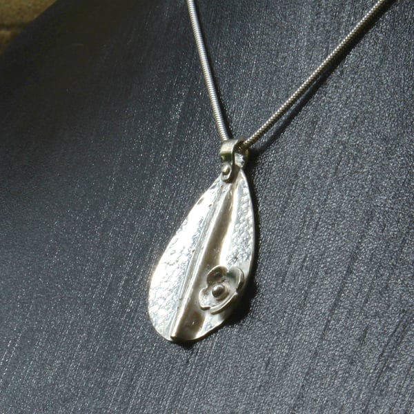 Sale - Designer Pendant Necklace - Textured Silver Discoid Shape
