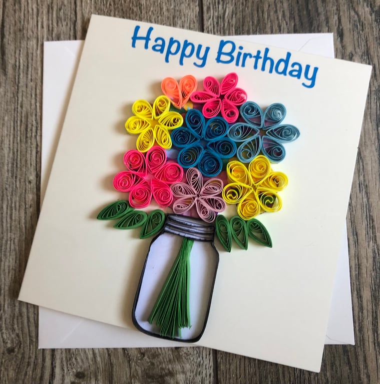 Stunning handmade quilled flowers in vase card