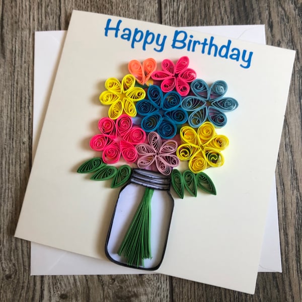 Stunning handmade quilled flowers in vase card