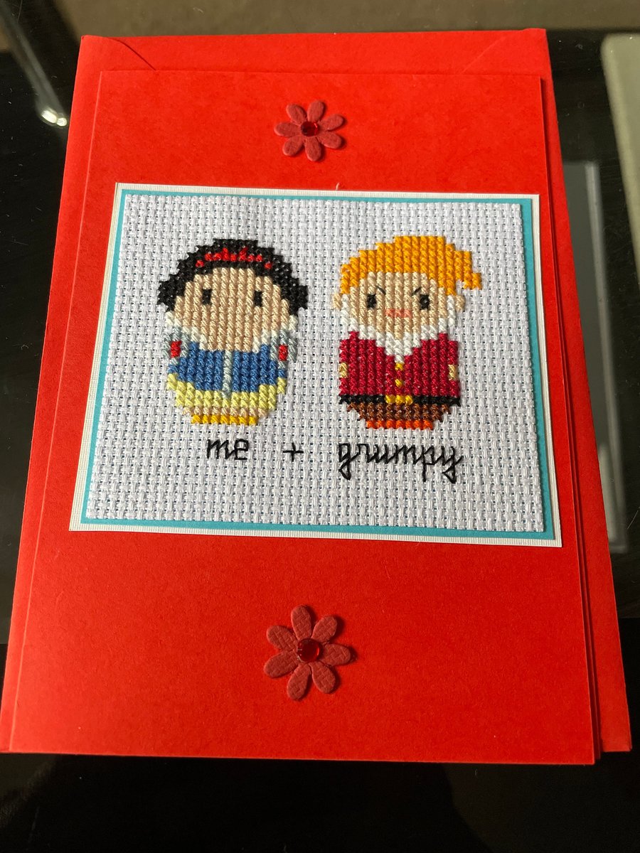 Me & grumpy handmade cross stitched card