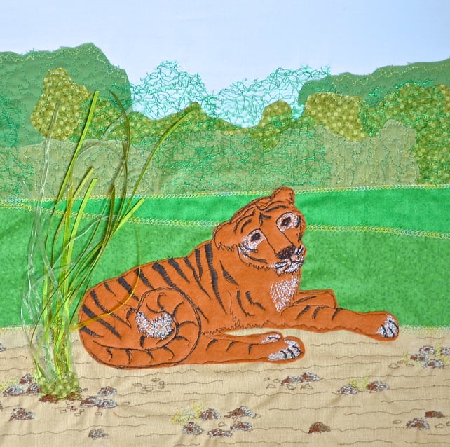 Jungle tiger linocut print, wild animal handmade linoprint