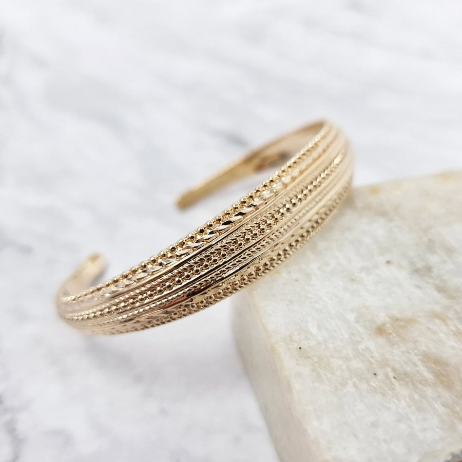 18ct Gold Vermeil Textured Adjustable Bangle - Luxury Bracelet
