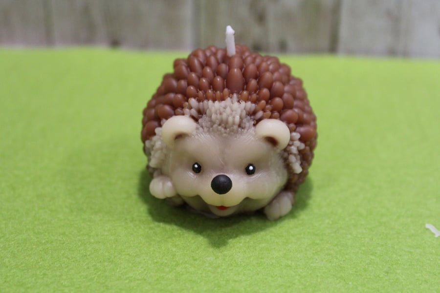 Hedgehog Beeswax Candle, single candle in a gift bag with a ribbon