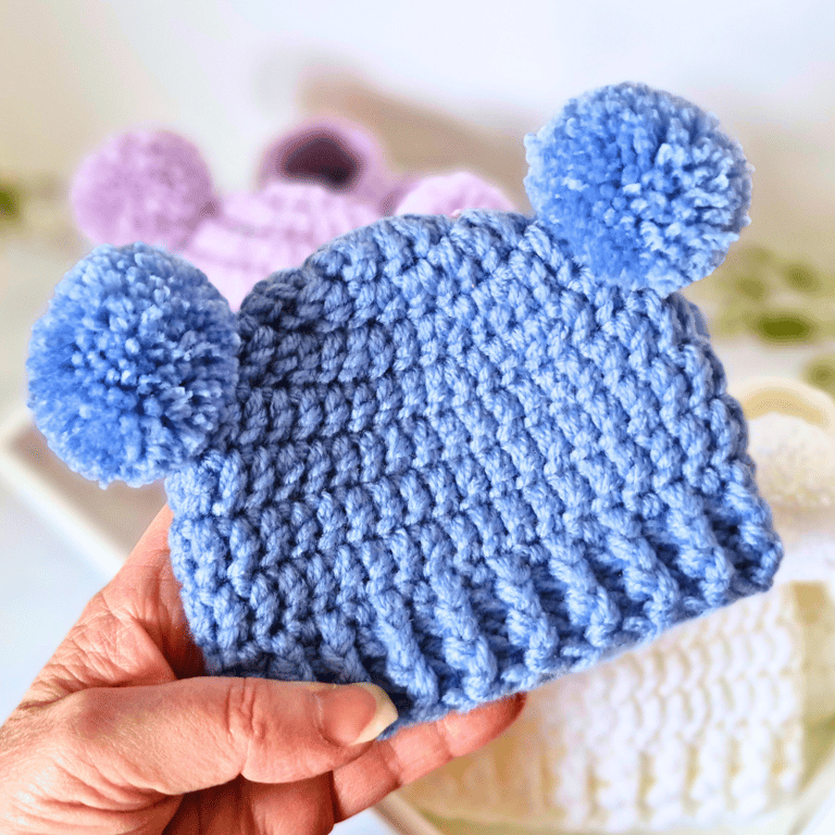 Handmade Baby Double Pom Pom Hat – Newborn to 12 Months