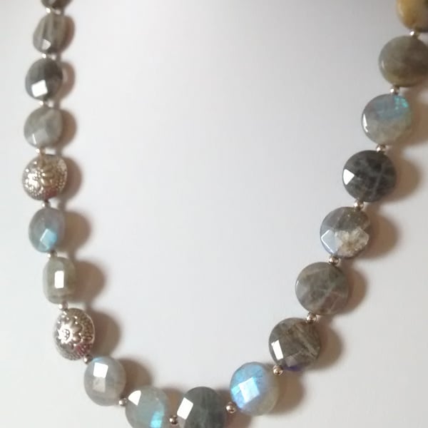 Labradorite and Silver Necklace - - Free Shipping Worldwide