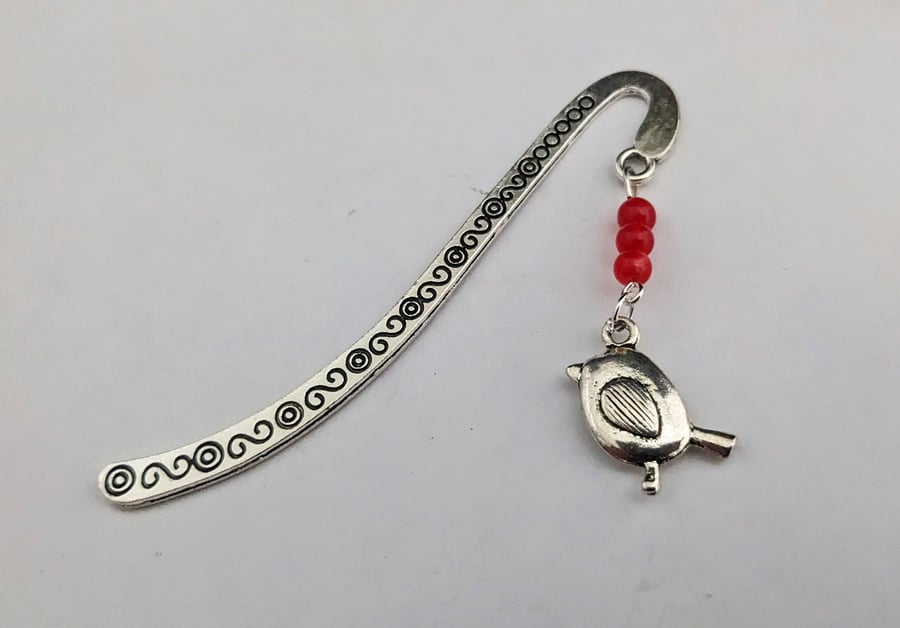 Tibetan silver bookmark with robin charm