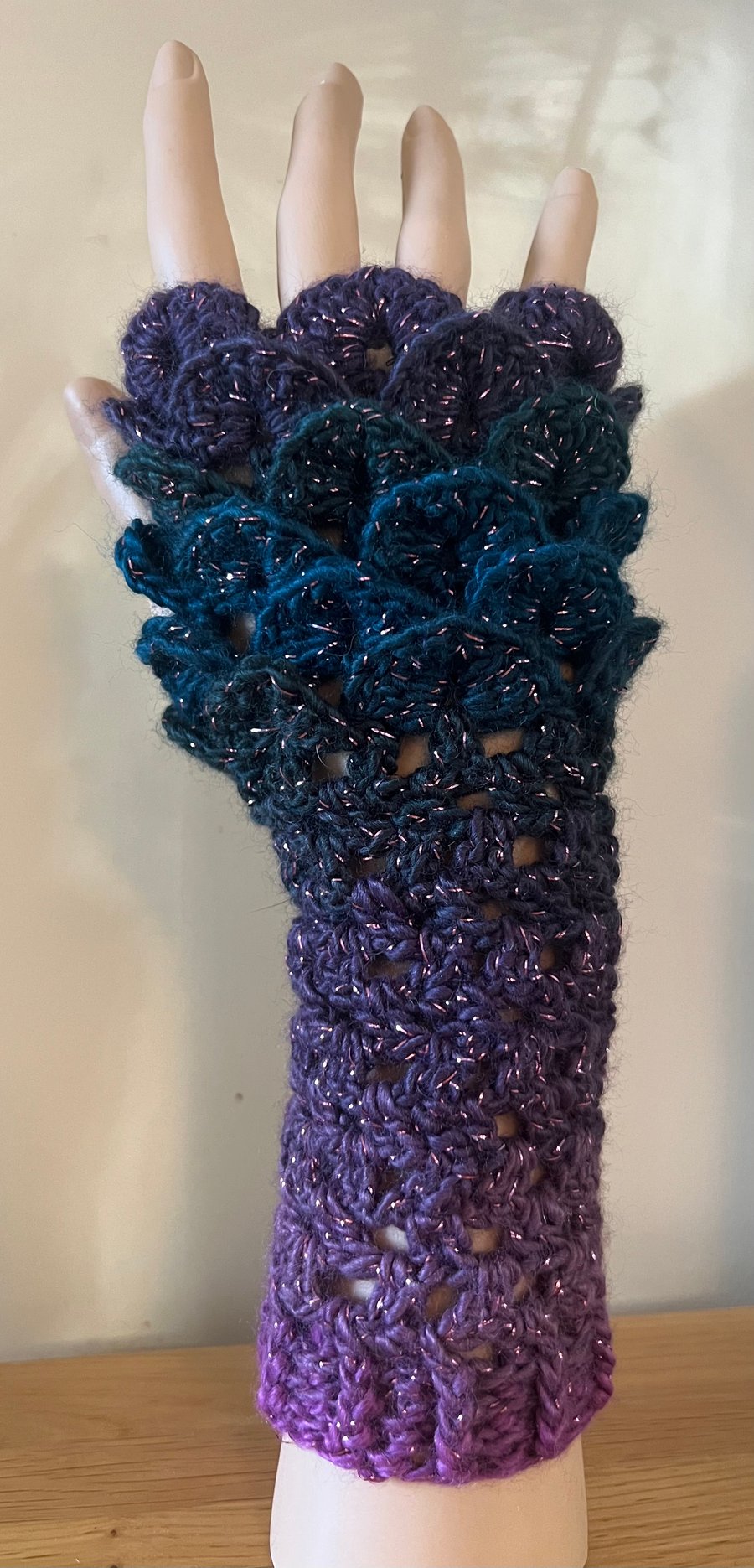 Dragon Scale Crochet Gloves (Long) Midnight... Folksy