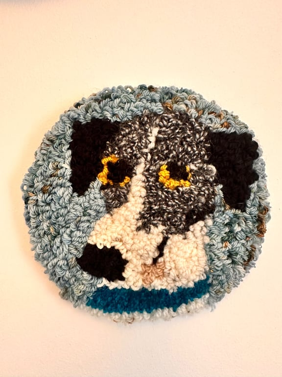 Cute dog punch needle textile wall hanging