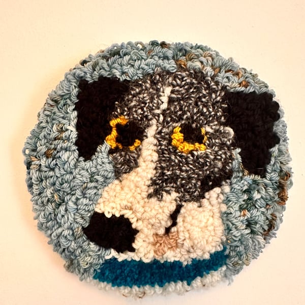 Cute dog punch needle textile wall hanging