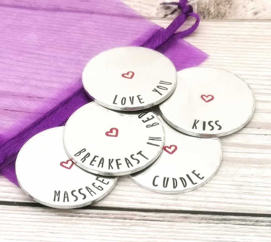 Love Tokens - 1, 3 or Set Of 5 - Choose Own Wording - Cute Token Gift - Wife