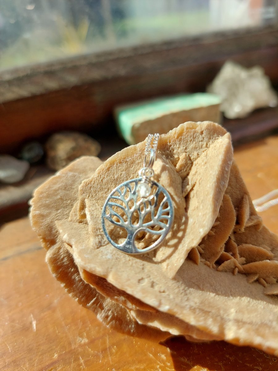 Sterling Silver and Facetted Quartz Tree of Life Necklace - April Birthstone