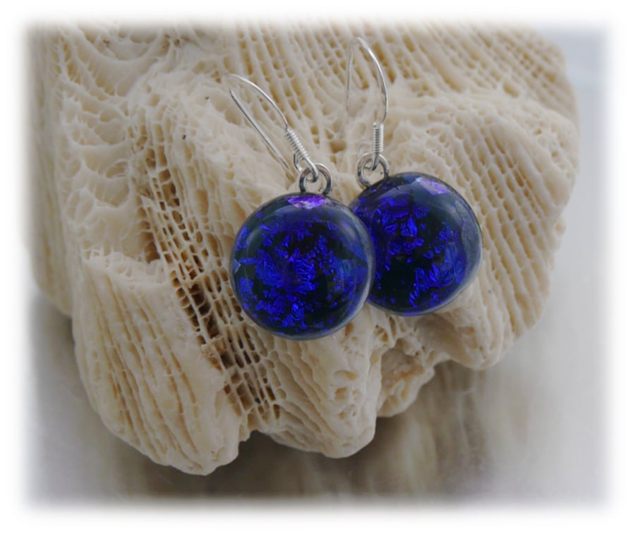 Handmade Fused Dichroic Glass Earrings 183 Blue Sparkle 