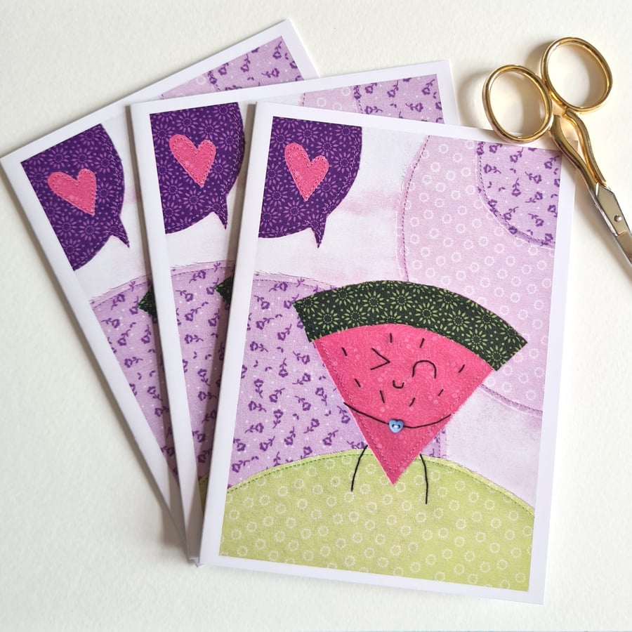 Pack of 10 Notecards 'Watermelon' printed from original textile art