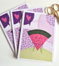 Pack of 10 Notecards 'Watermelon' printed from original textile art