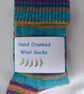 Hand-cranked Knitted Ribbed Wool Socks Size 6 to 7 Mismatched Turnover Tops - Image 5