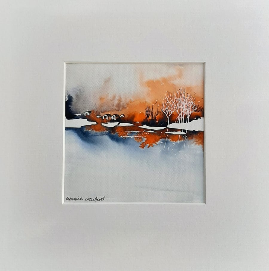 Watercolour Original Abstract Landscape Painting in Autumn Colours  Free Post