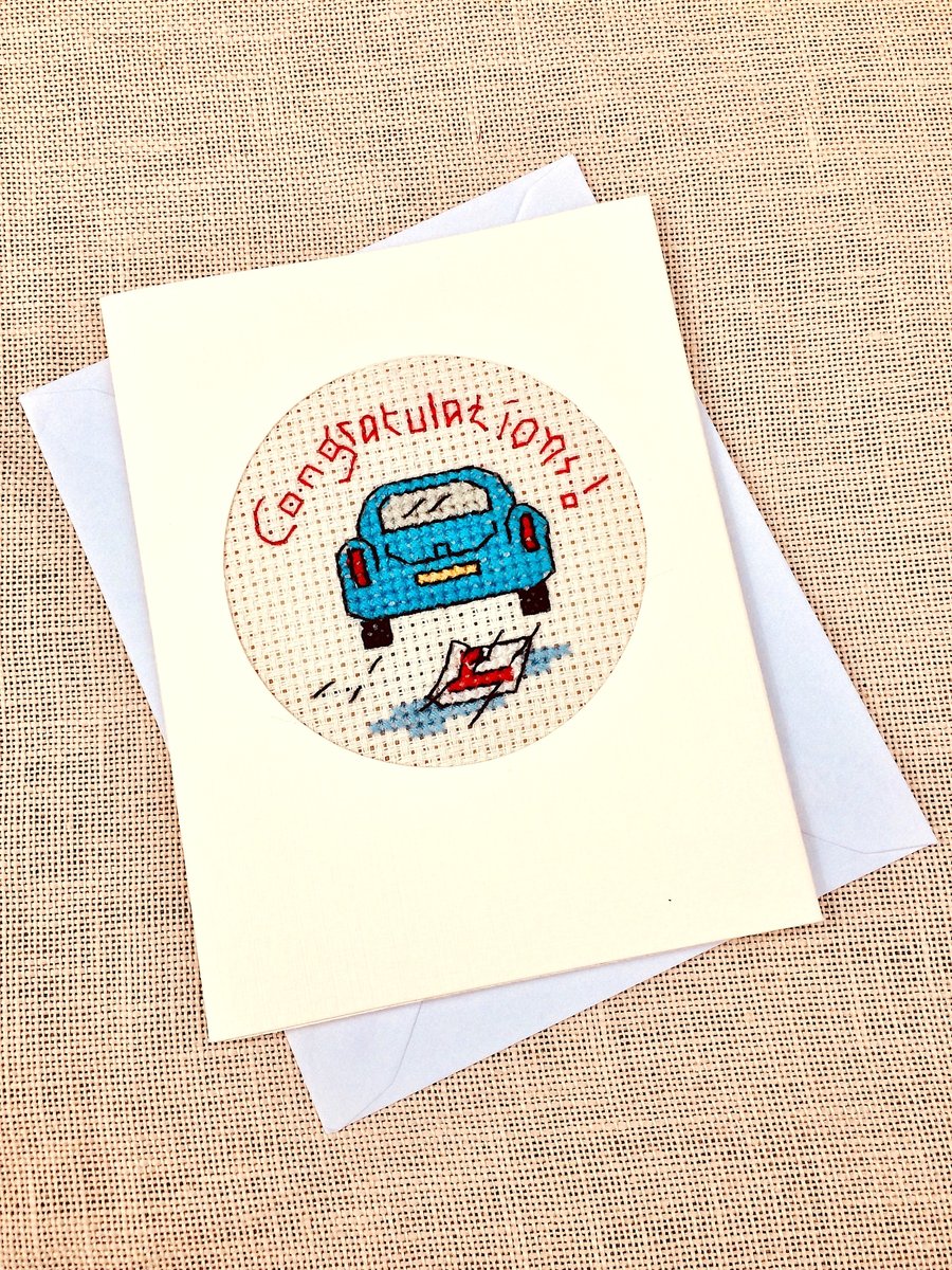 Congratulations, Driving Test, Blank Cross Stitch Card