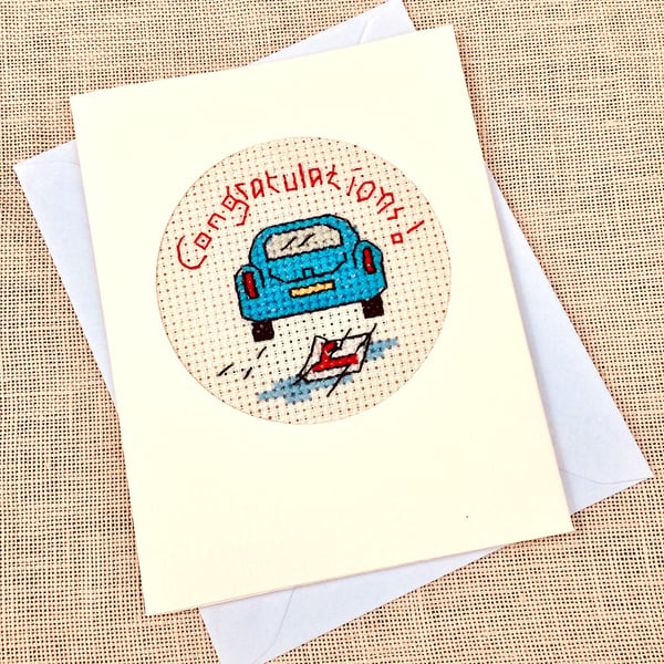 Congratulations, Driving Test, Blank Cross Stitch Card