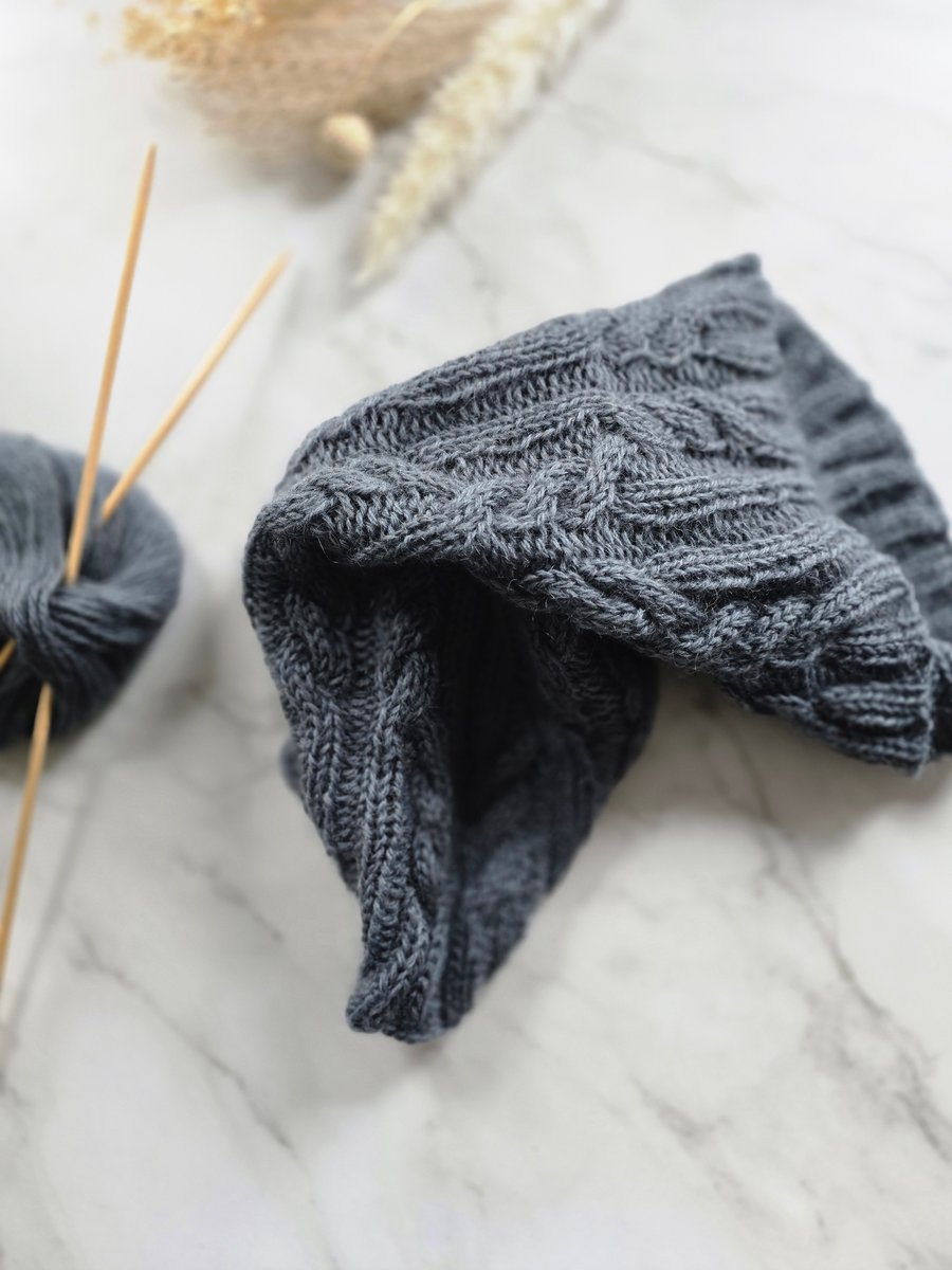 Hand knitted, adult's cabled cowl - Wool, Mohair, Polyamide blend