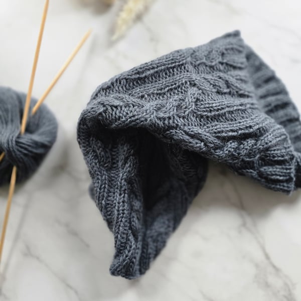 Hand knitted, adult's cabled cowl - Wool, Mohair, Polyamide blend