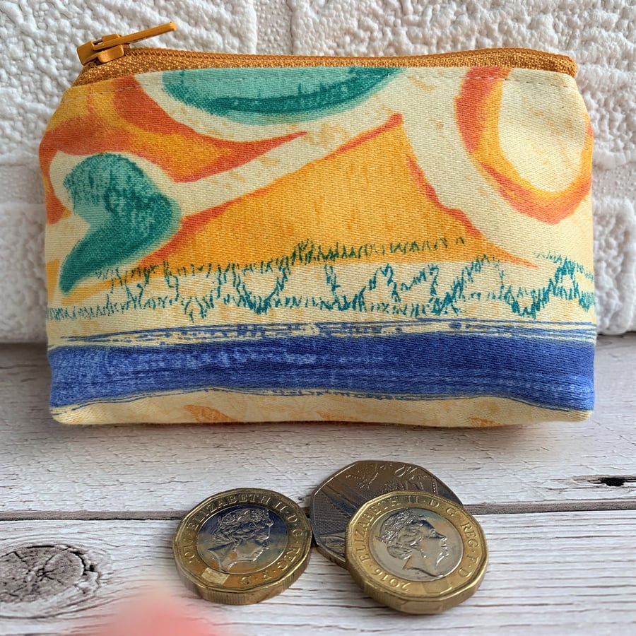 SALE, Small purse, coin purse with abstract pattern in tropical colours