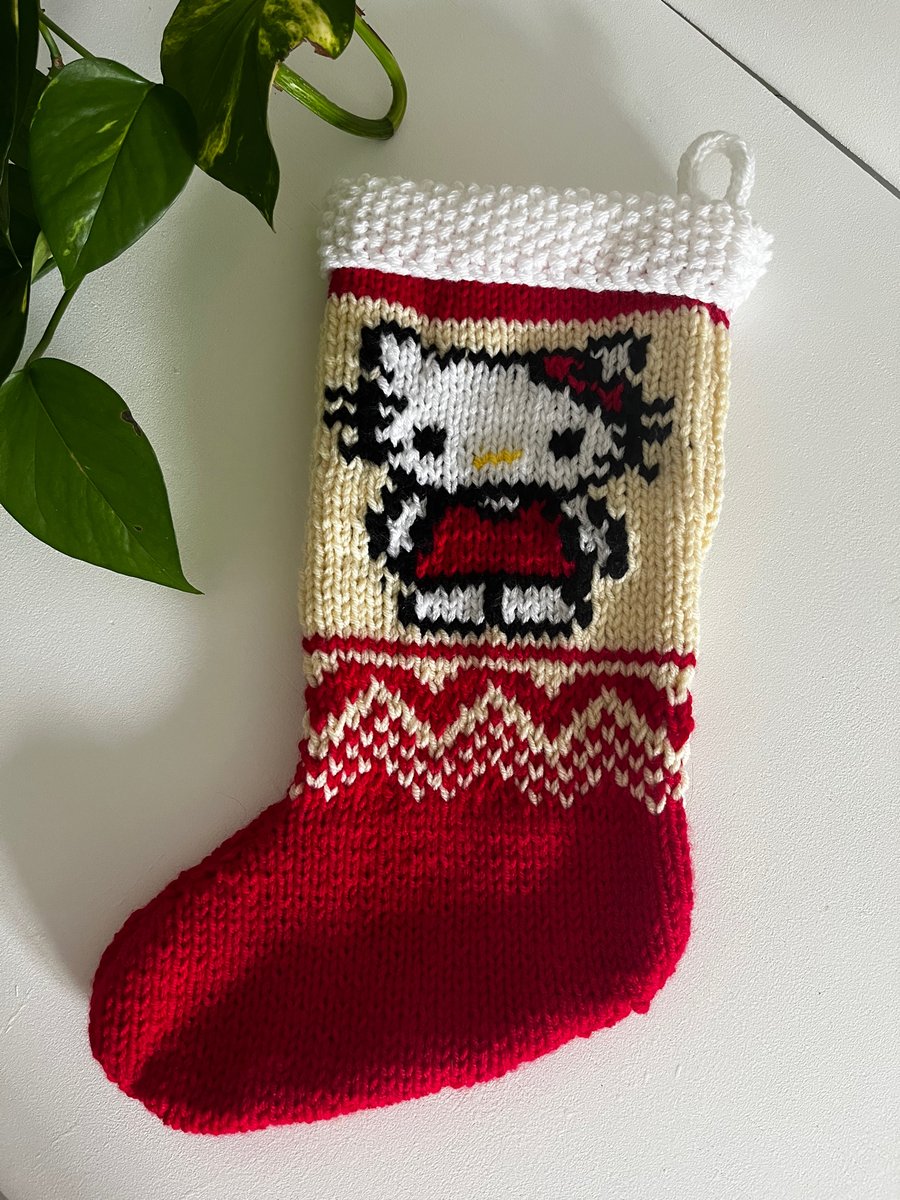 Hand knitted  red hello kitty christmas stocking
