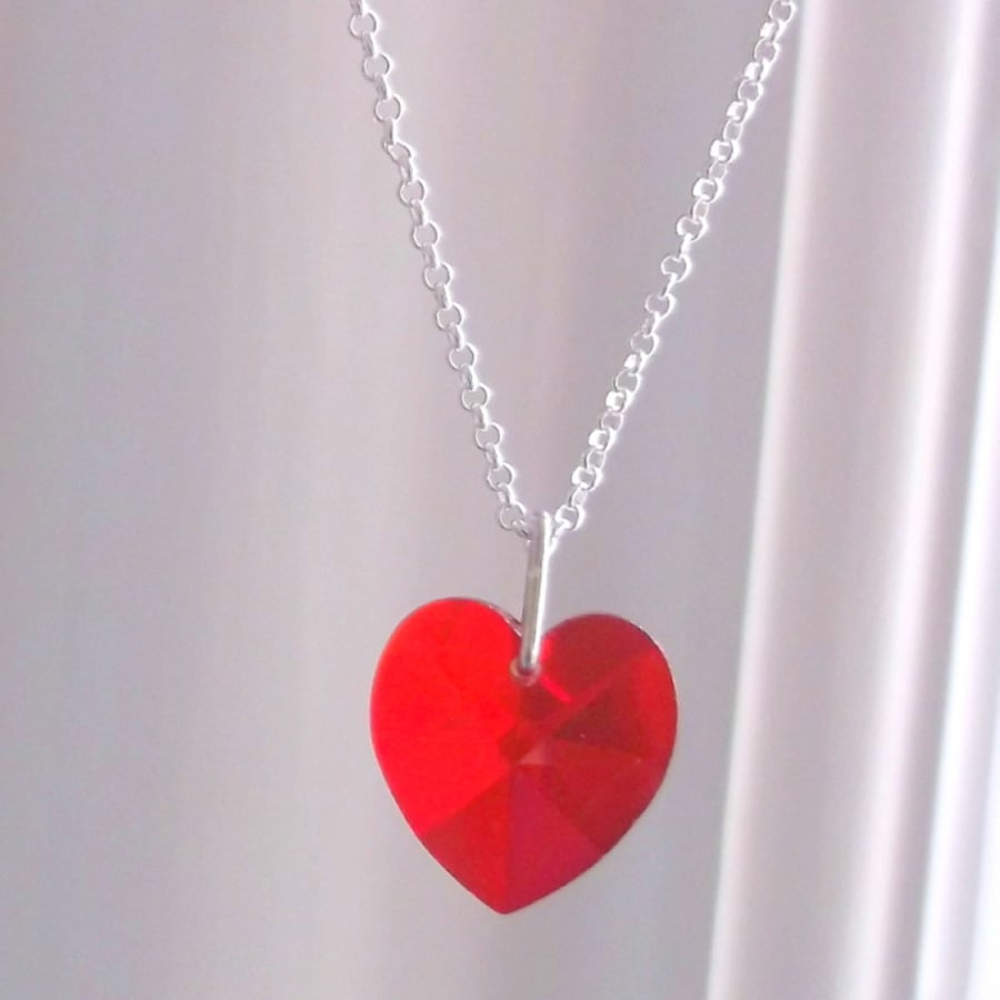 Red Swarovski Crystal Heart Pendant